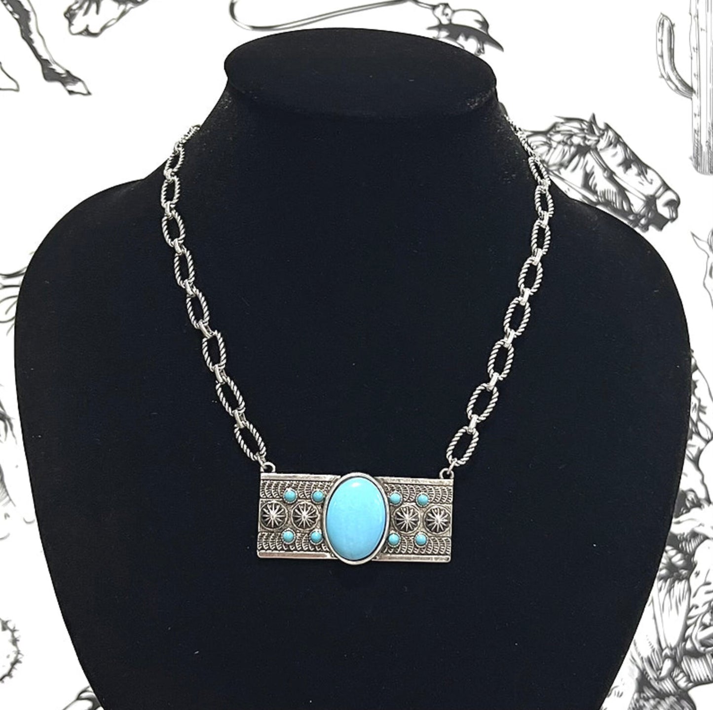 Western Trendy Turquoise Bar Necklace • Approx Size: 16" (Pendant size: 2.25" x 1")