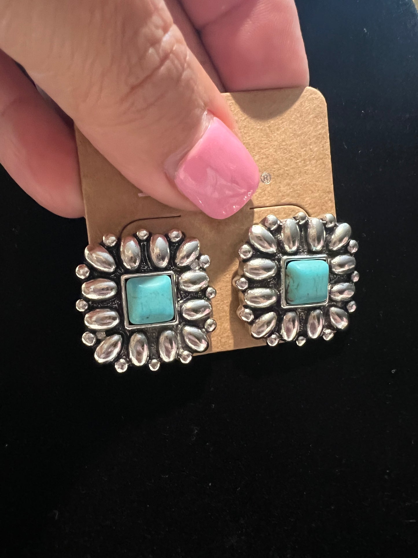 CUTE CUTE SILVER A D TURQUOISE STONE EARRINGS