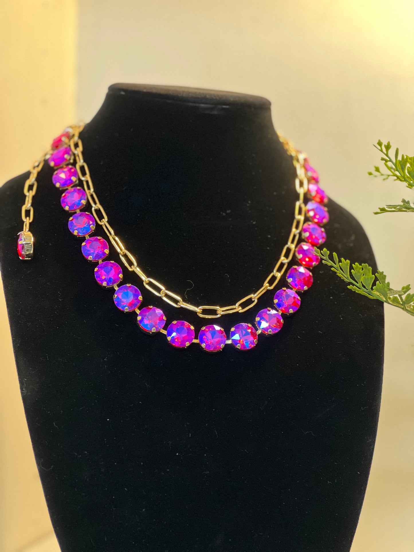 Necklace - Double strand necklace, with Stunning Hot Pink Stones