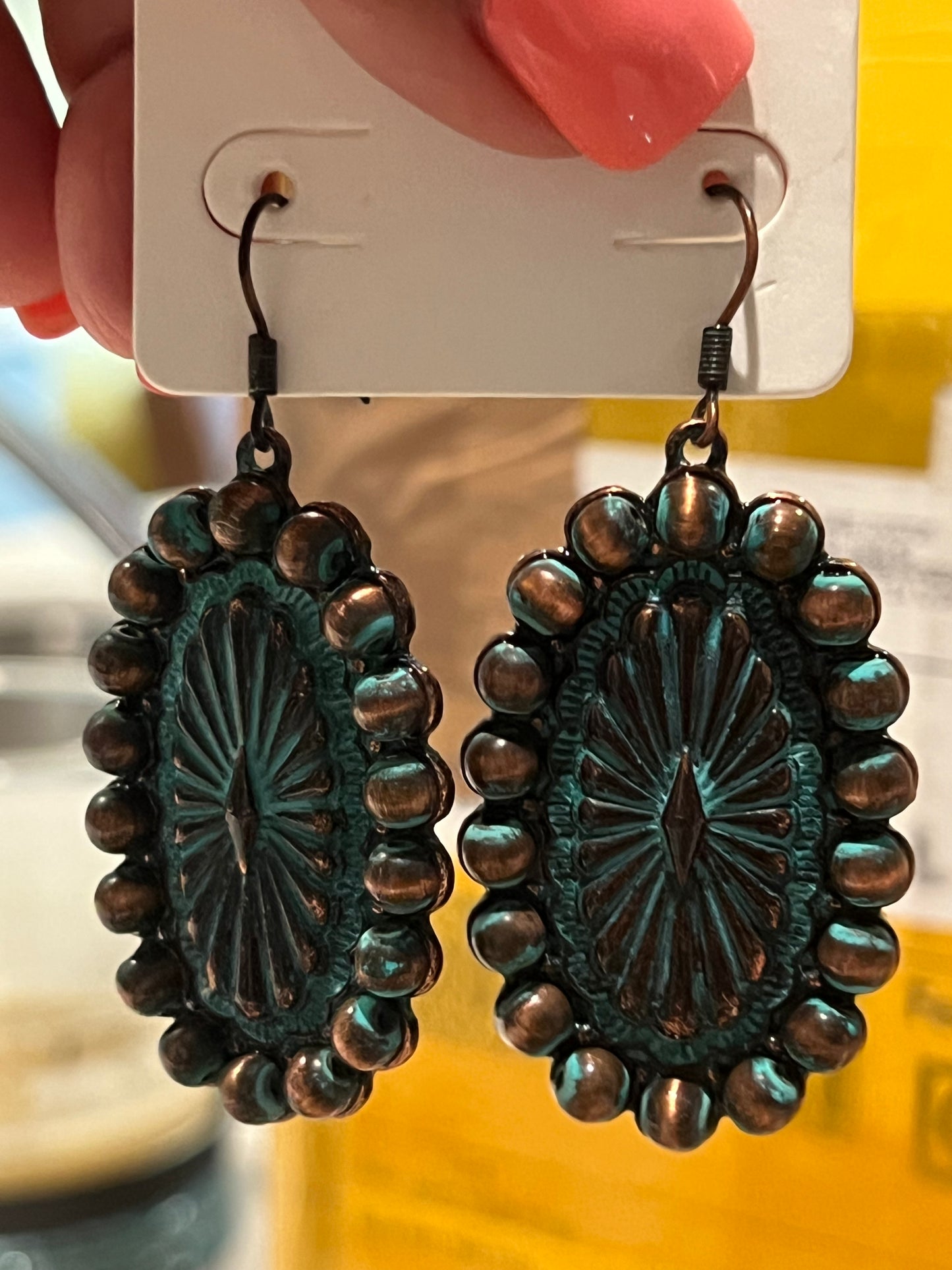 STUNNING COOPER & GREEN DISTRESSED OVAL EARRINGS