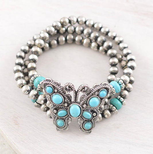 Turquoise 🦋 Butterfly Concho Beaded Bracelet