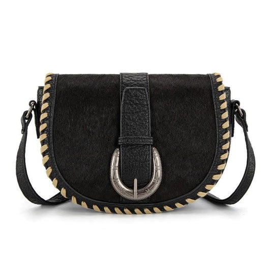Trinity Ranch Cowhide Saddle Crossbody Bag