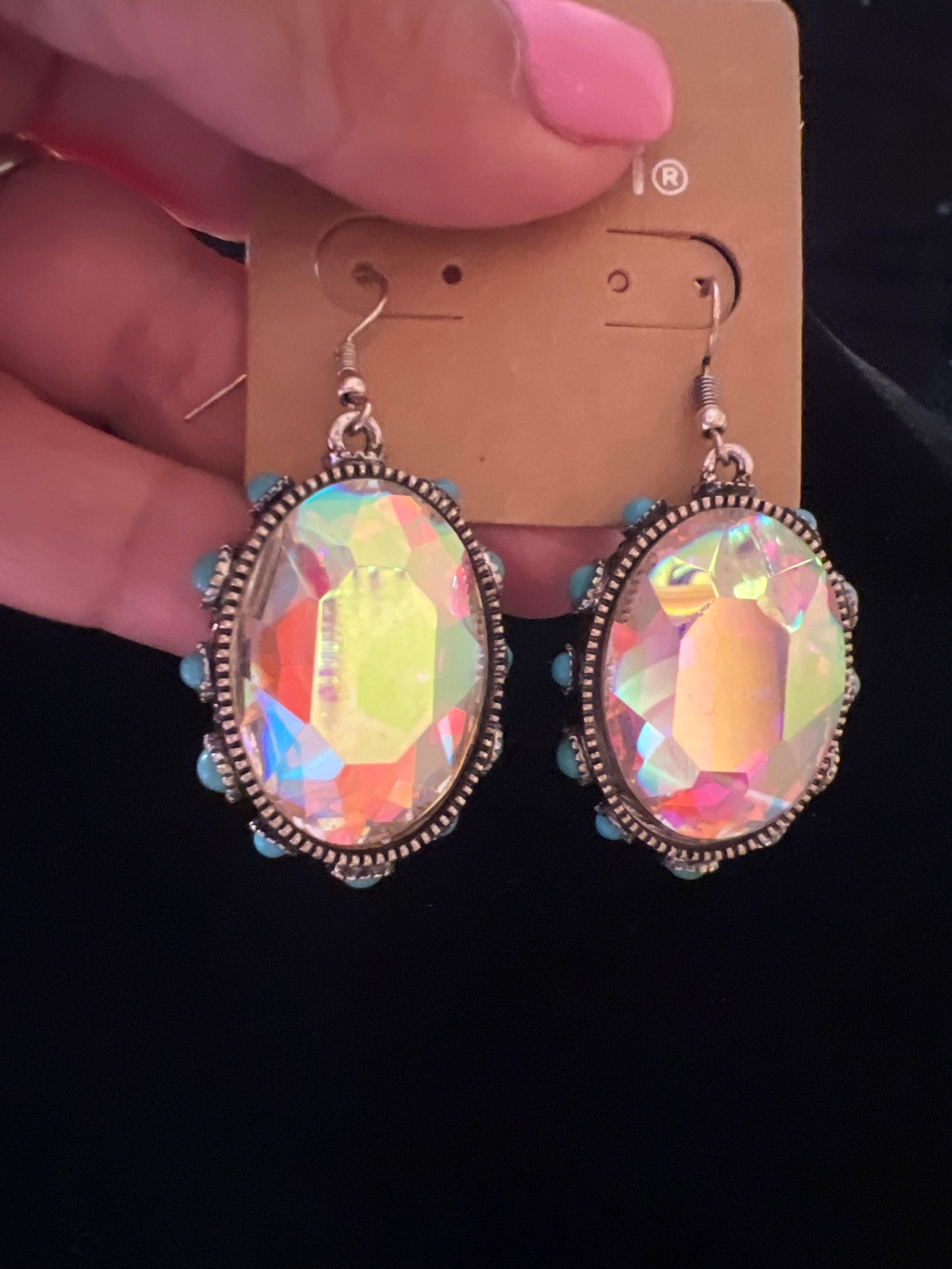 AB OVAL EARRINGS W/Turq stones