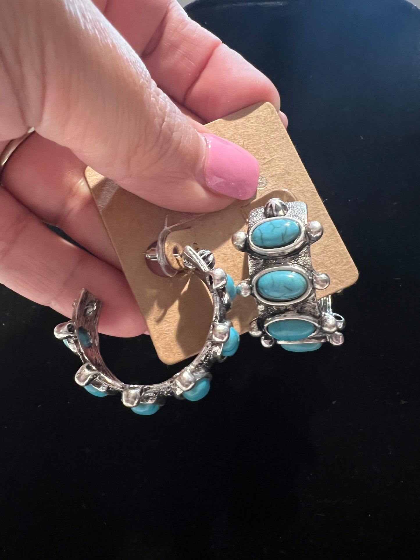 Stunning silver and turquoise loop earrings