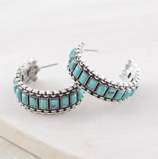 Western Turquoise Hoop Earrings