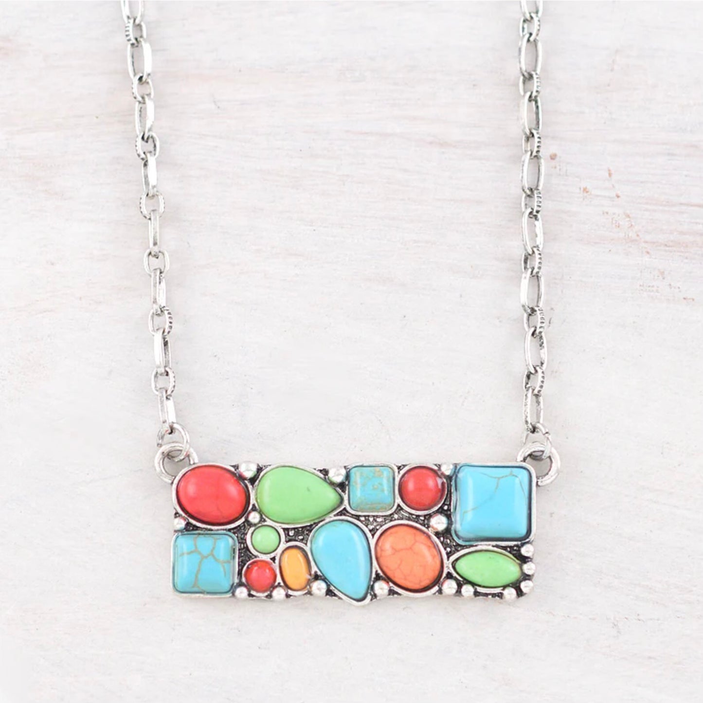 Western Multicolor Stone Bar Pendant Necklace