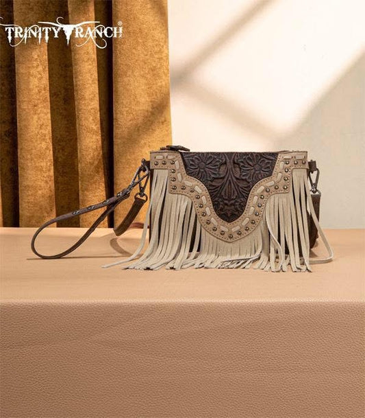Trinity Ranch Floral Tooled Clutch Crossbody bag