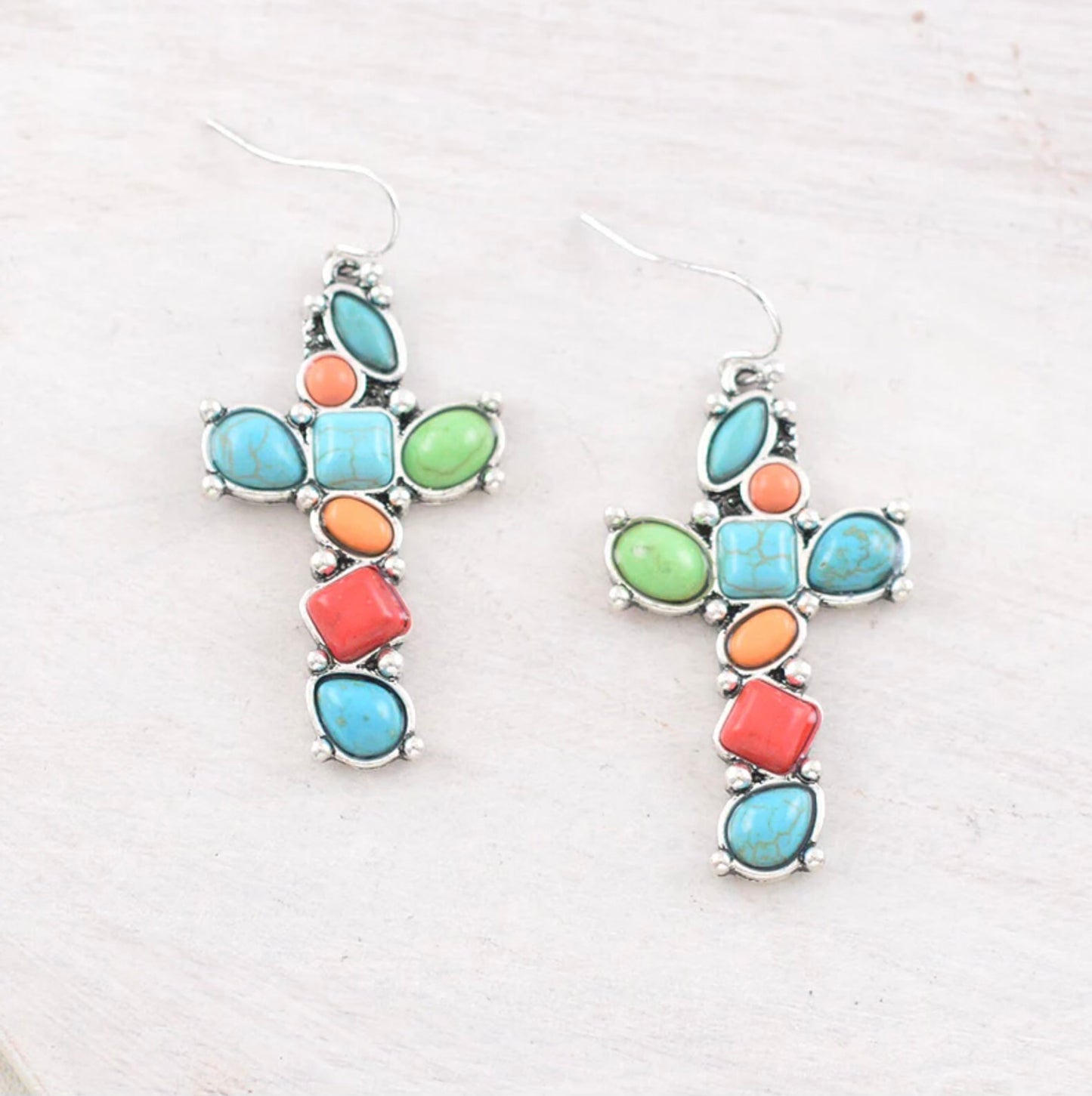 Western Multicolor Cross Stone Earrings