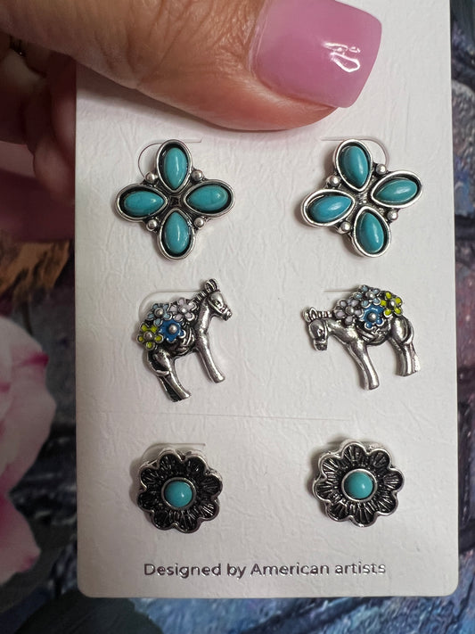 Earrings - 3 pair large stud earrings pallet