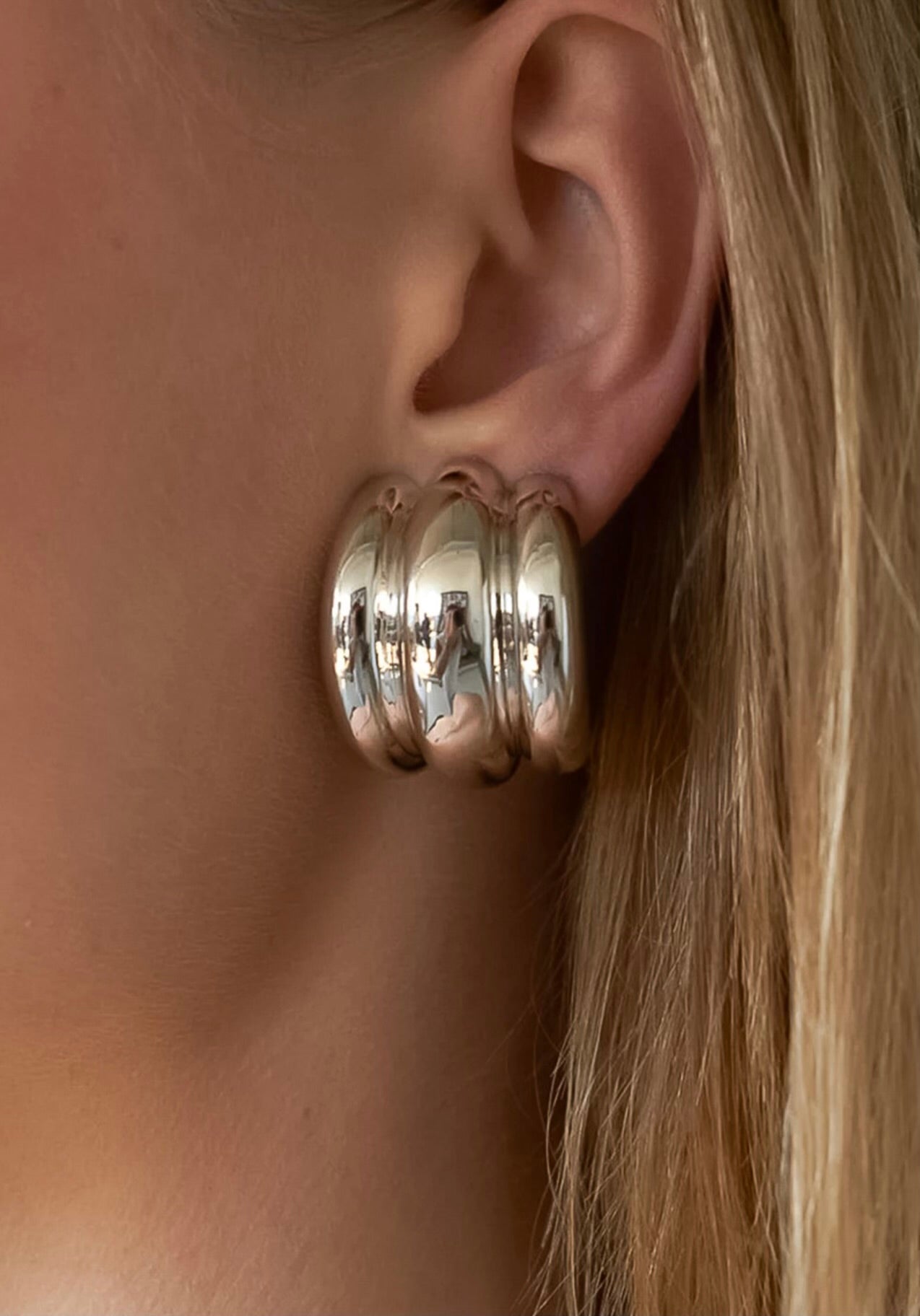 The Silver Triple Dome Hoop Earrings “Crowned in Grace”