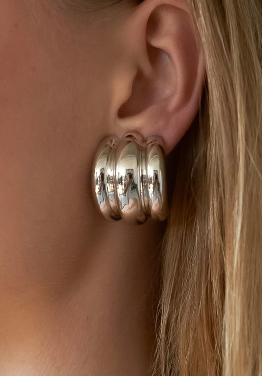 The Silver Triple Dome Hoop Earrings “Crowned in Grace”