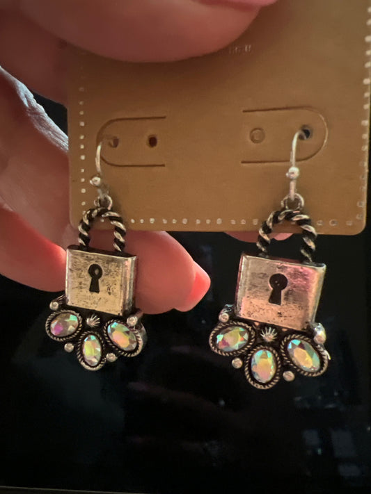 Silver AB Stone Lock earrings