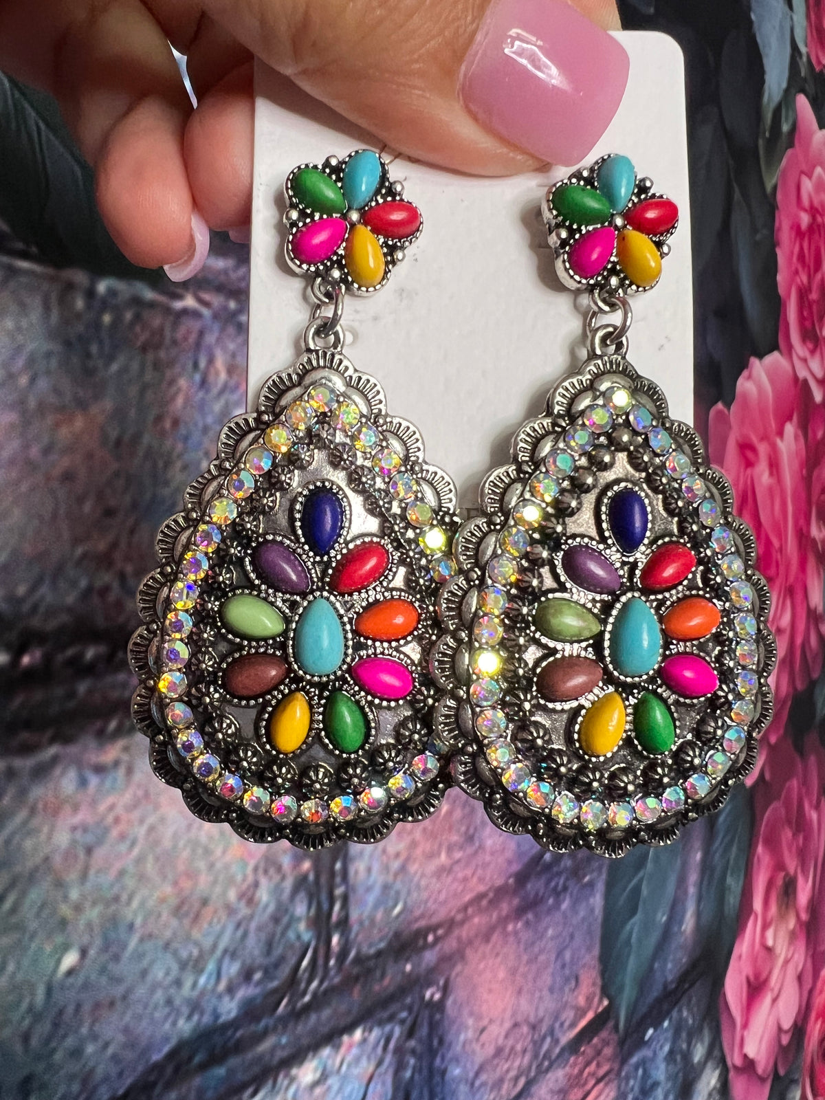 Earrings - Multi colored tear drop