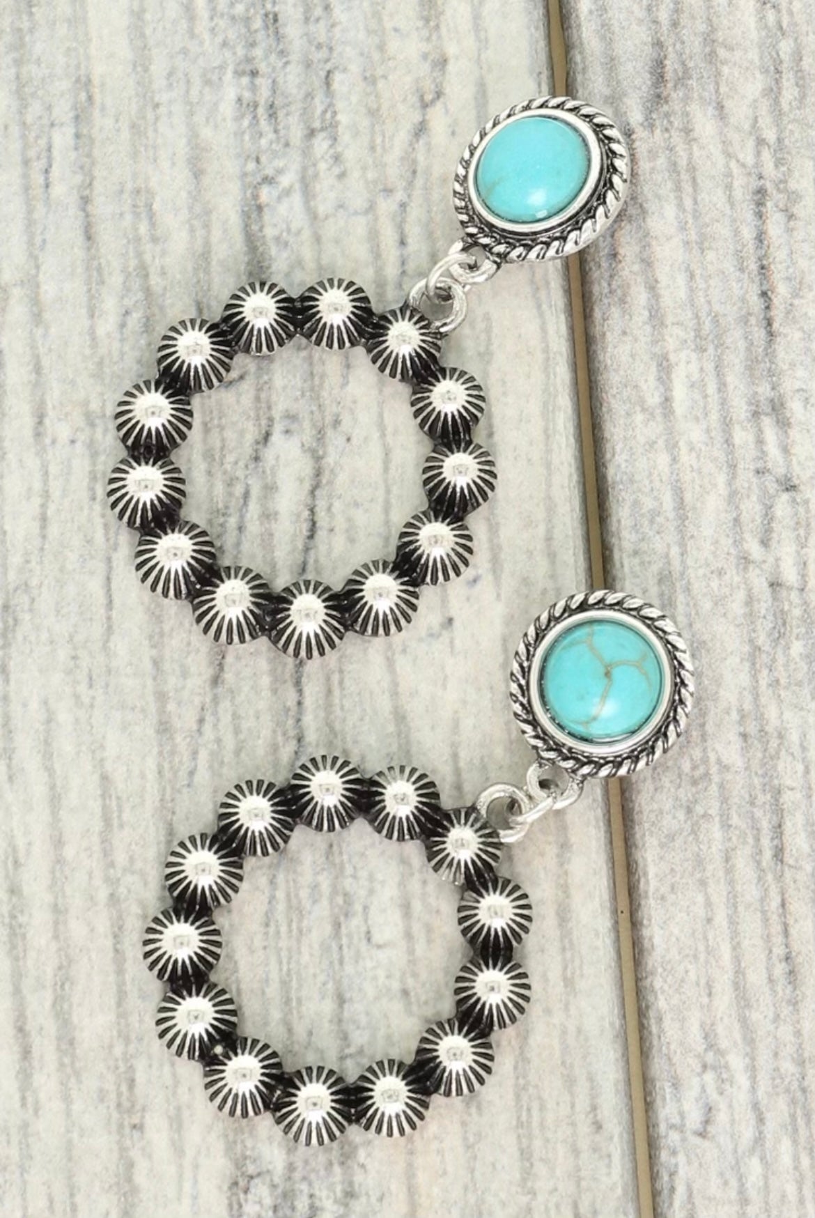 Turquoise and silver round shaped earrings - light weight