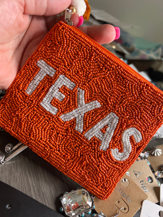 ORANGE - TEXAS PRIDE BEADED COIN PURSE