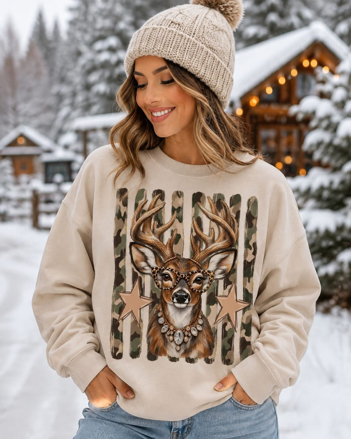 Tshirt - Glamour Deer with Camo Stripes