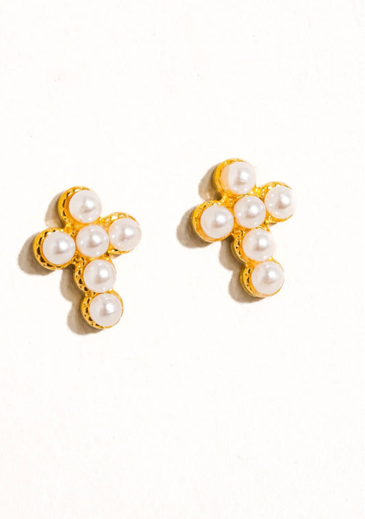 The Charlotte Rou Dainty Pearl Cross Earrings