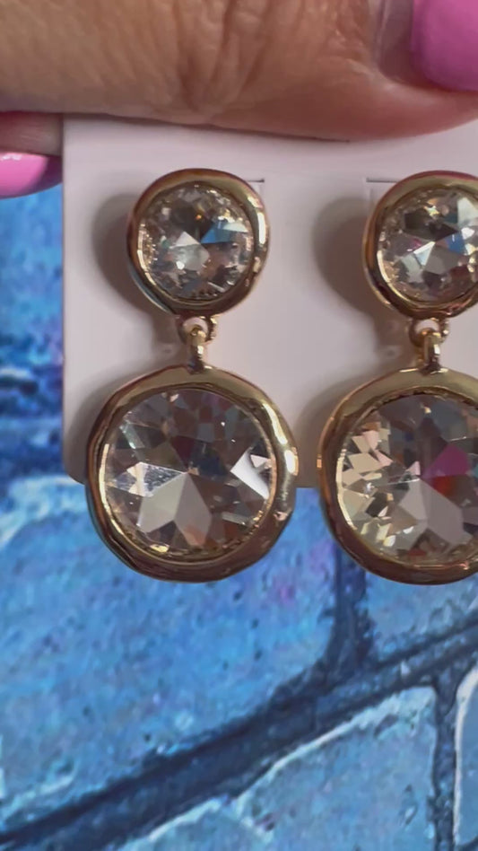 Earrings - Double tear gold diamond like earrings