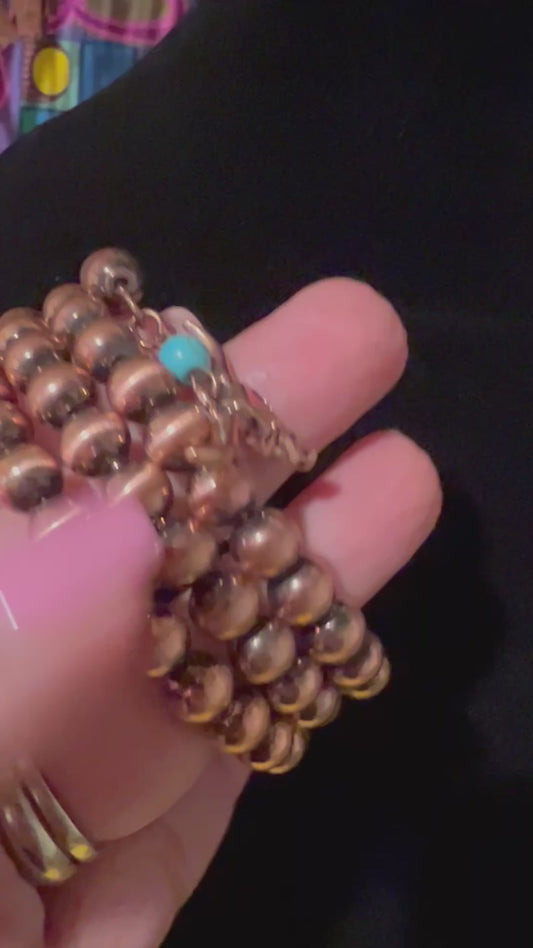 Bronze beaded wrap bracelet w/longhorn