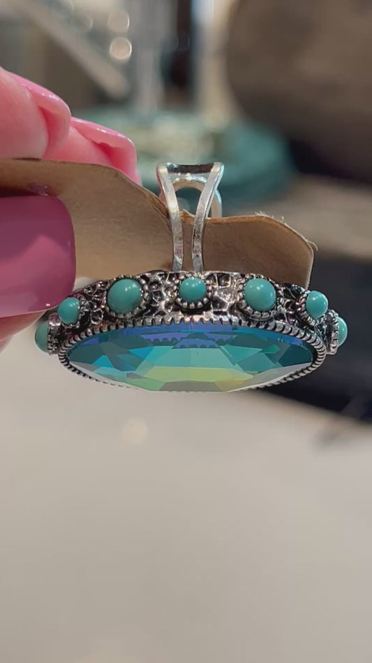 Stunning Turquoise Stone w/small turquoise stone lining - adjustable